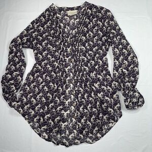 Anthropologie MAEVE Purple Monkey Blouse Pintucked Pleated‎ Sheer Cotton Sz 0
